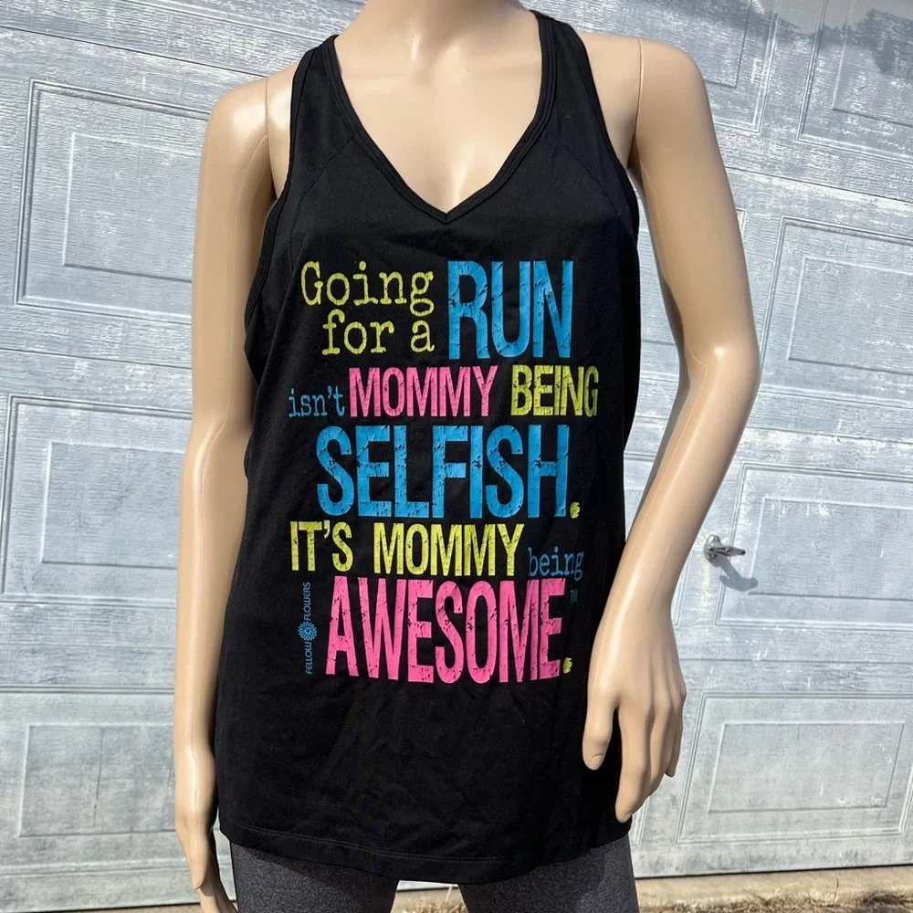 - Alo Yoga L Mommy Runs Distressed Screen Print Tank! EUC!